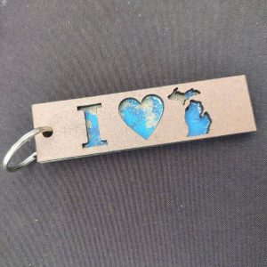 I LOVE MICHIGAN Layered Wood Keychain